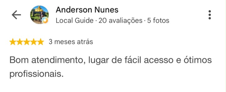 Avaliação 5 estrelas de Anderson Nunes no Google sobre a CLINIK
